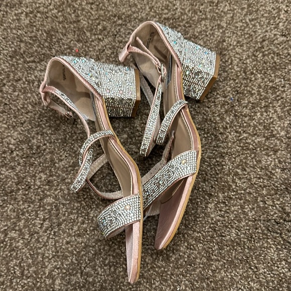 New Women's Strappy Chunky Low Heel Sandals Sparkly Rhinestone Wedding Shoe heel - Picture 6 of 10